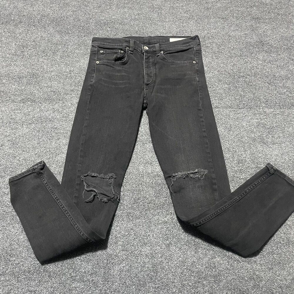 Rag & Bone Jeans Mens 30 Distressed Extra Slim Fit Standard Issue WSH BLK HOLE